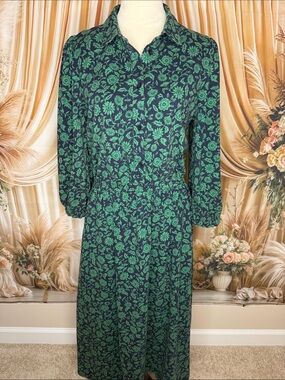 Joules Navy Dress with Green Floral Print Long Sleeve
